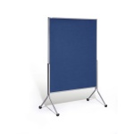 Moderationswand, fahrbar, Höhe 195 cm, 120 cm Breite, blaue Textiloberfläche 